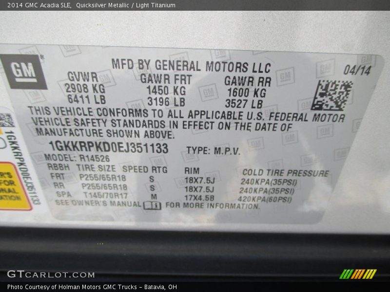 Quicksilver Metallic / Light Titanium 2014 GMC Acadia SLE