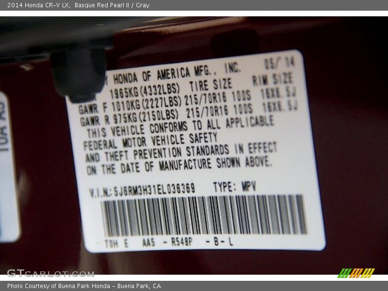 Basque Red Pearl II / Gray 2014 Honda CR-V LX