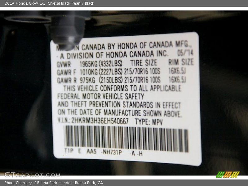 Crystal Black Pearl / Black 2014 Honda CR-V LX