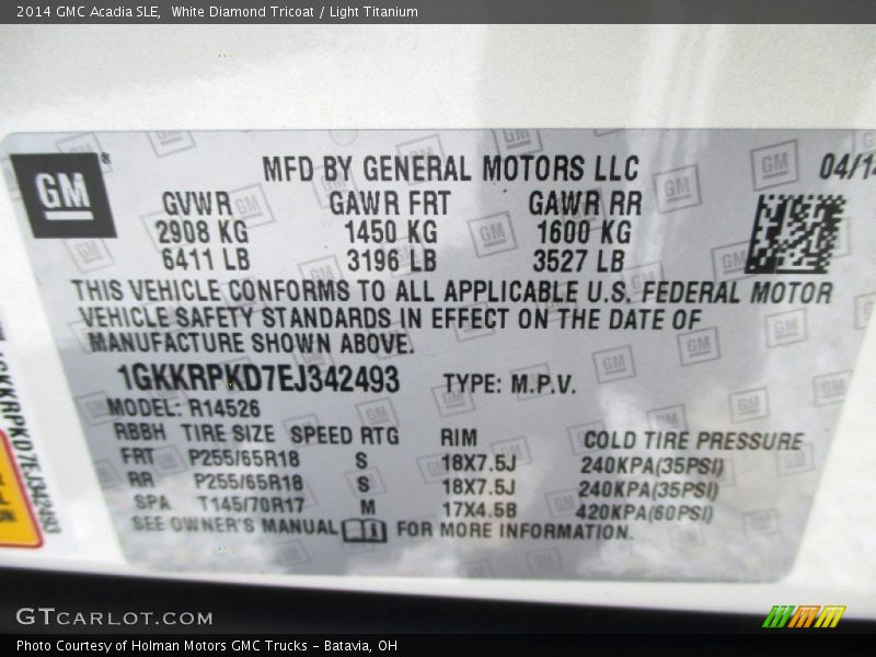 White Diamond Tricoat / Light Titanium 2014 GMC Acadia SLE