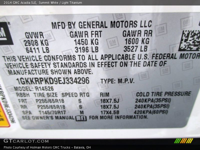 Summit White / Light Titanium 2014 GMC Acadia SLE