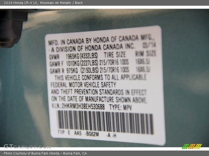 Mountain Air Metallic / Black 2014 Honda CR-V LX