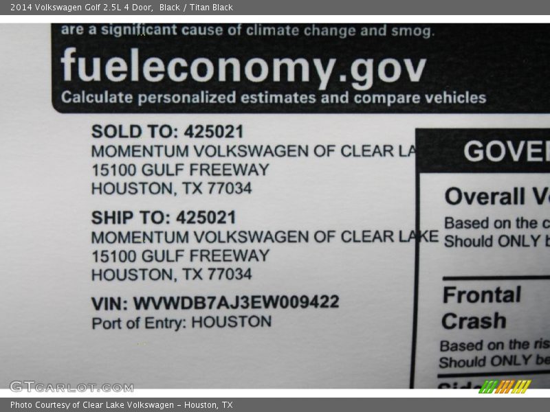 Black / Titan Black 2014 Volkswagen Golf 2.5L 4 Door