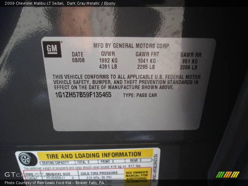 Dark Gray Metallic / Ebony 2009 Chevrolet Malibu LT Sedan