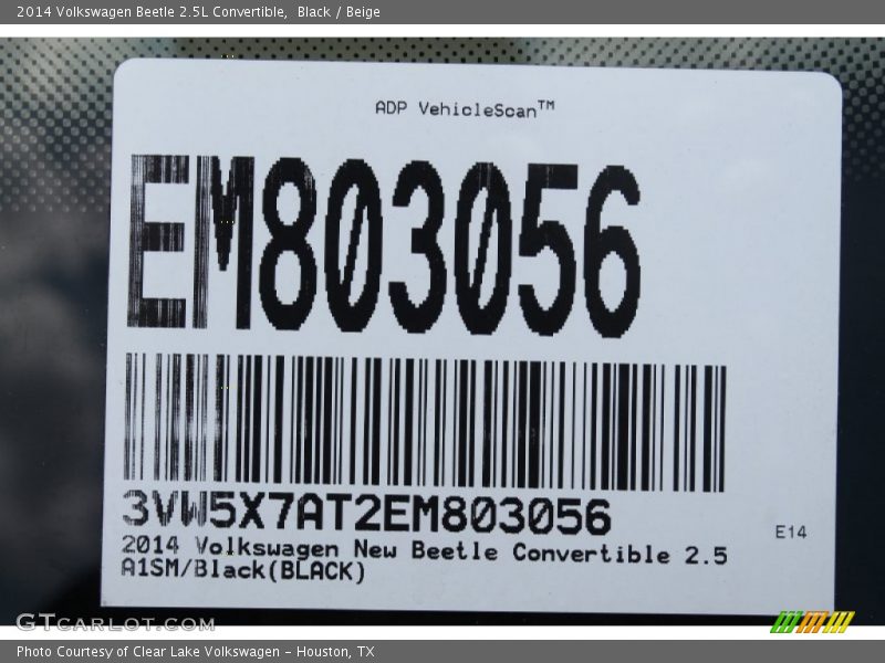 Black / Beige 2014 Volkswagen Beetle 2.5L Convertible