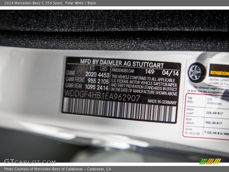Polar White / Black 2014 Mercedes-Benz C 250 Sport