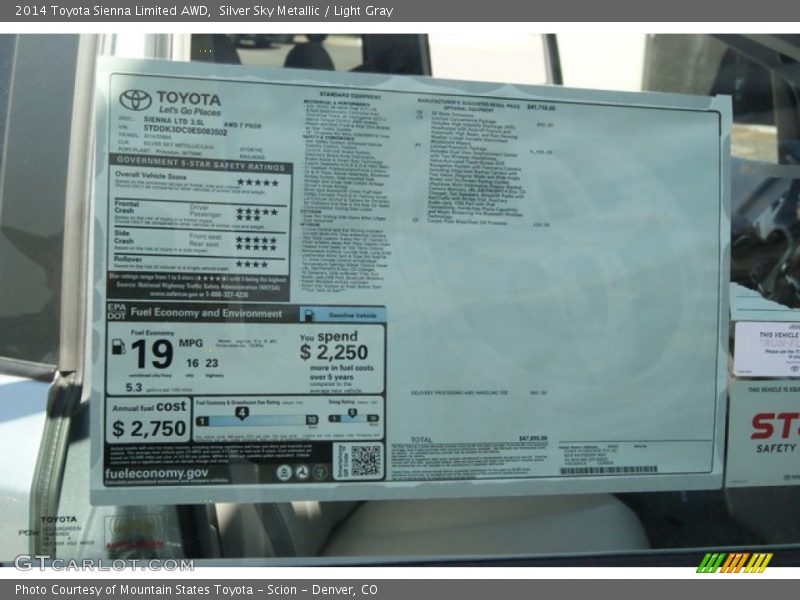 Silver Sky Metallic / Light Gray 2014 Toyota Sienna Limited AWD