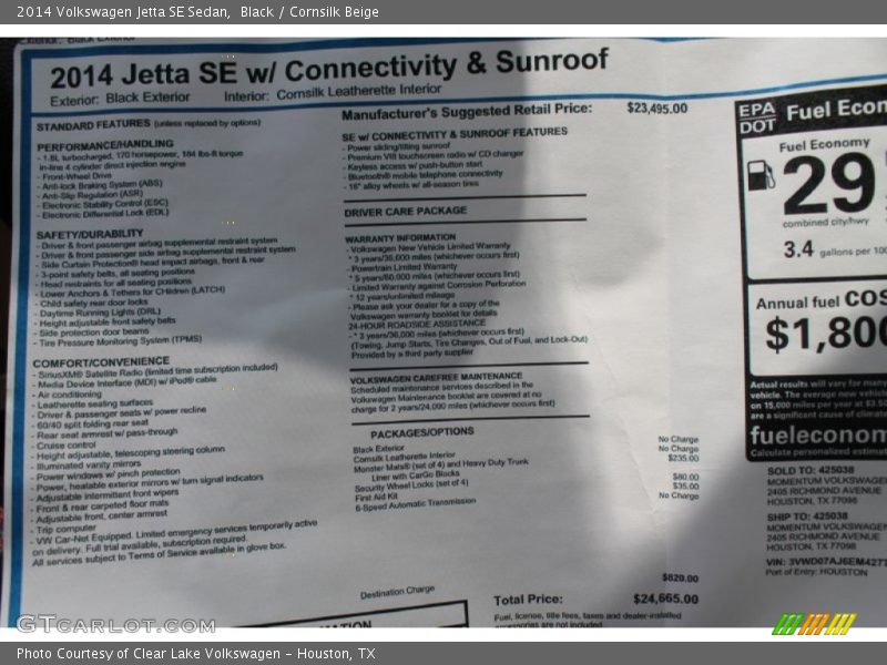 Black / Cornsilk Beige 2014 Volkswagen Jetta SE Sedan