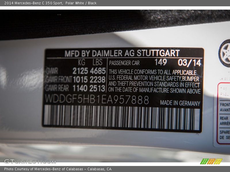 Polar White / Black 2014 Mercedes-Benz C 350 Sport