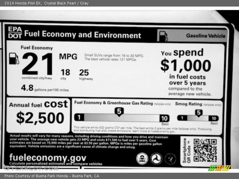 Crystal Black Pearl / Gray 2014 Honda Pilot EX