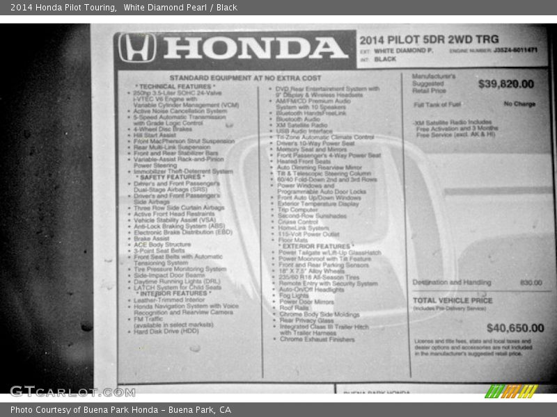 White Diamond Pearl / Black 2014 Honda Pilot Touring