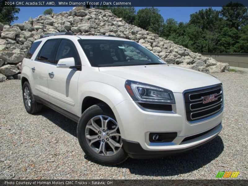 White Diamond Tricoat / Dark Cashmere 2014 GMC Acadia SLT AWD