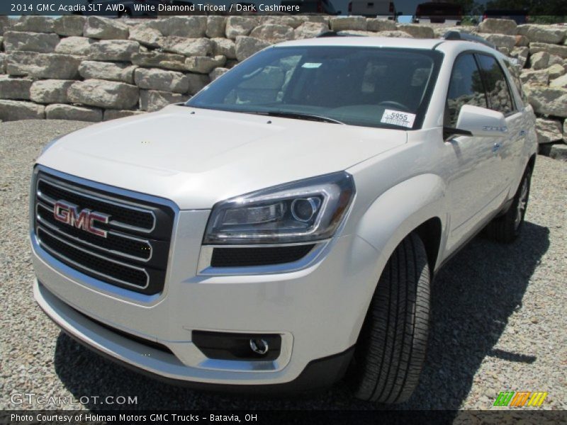 White Diamond Tricoat / Dark Cashmere 2014 GMC Acadia SLT AWD