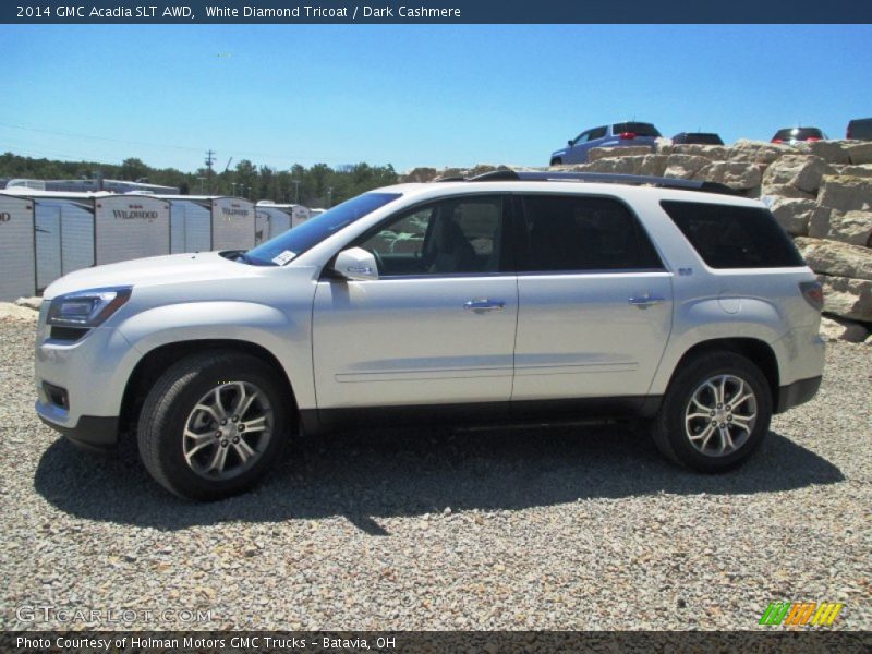 White Diamond Tricoat / Dark Cashmere 2014 GMC Acadia SLT AWD