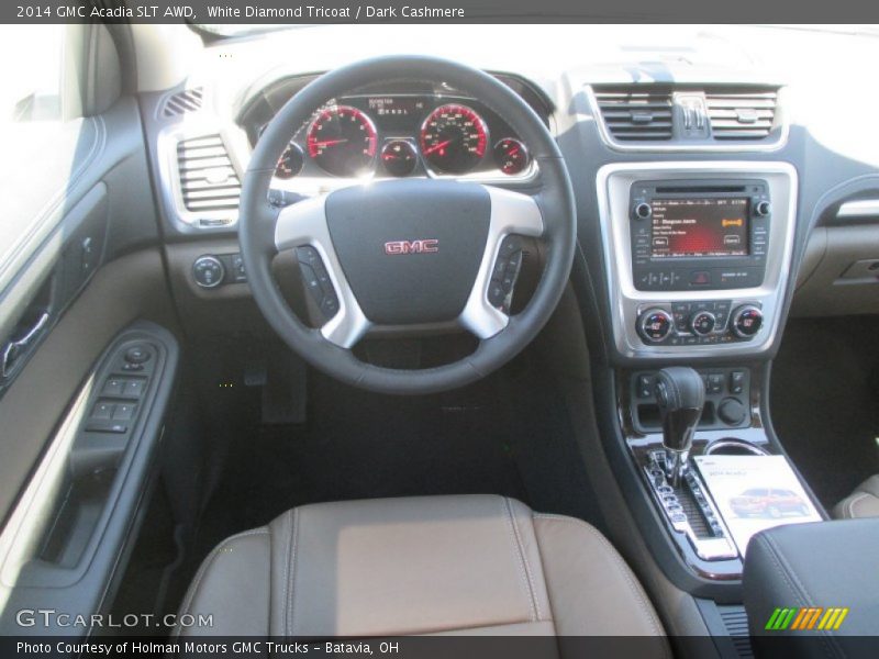 White Diamond Tricoat / Dark Cashmere 2014 GMC Acadia SLT AWD