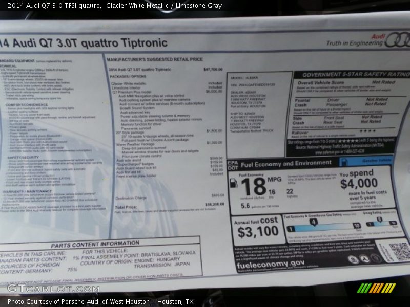 Glacier White Metallic / Limestone Gray 2014 Audi Q7 3.0 TFSI quattro