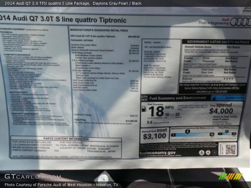 Daytona Gray Pearl / Black 2014 Audi Q7 3.0 TFSI quattro S Line Package
