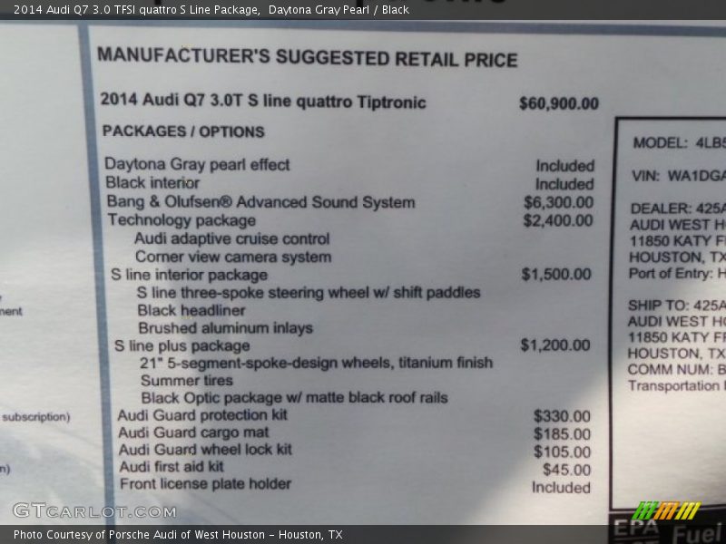 Daytona Gray Pearl / Black 2014 Audi Q7 3.0 TFSI quattro S Line Package