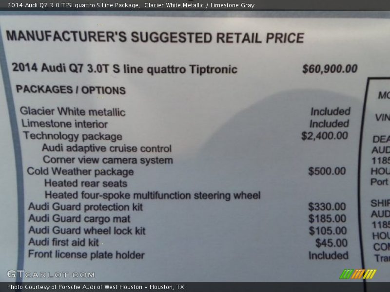 Glacier White Metallic / Limestone Gray 2014 Audi Q7 3.0 TFSI quattro S Line Package