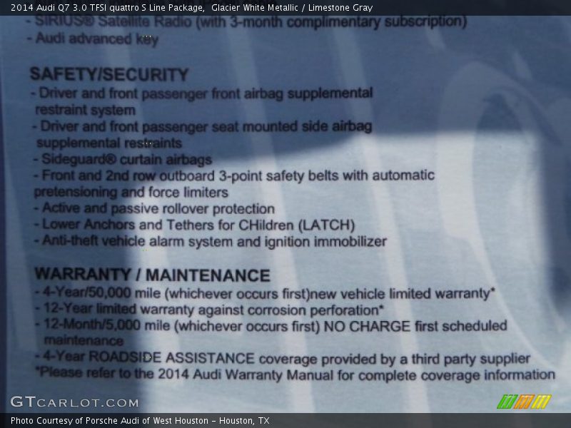 Glacier White Metallic / Limestone Gray 2014 Audi Q7 3.0 TFSI quattro S Line Package