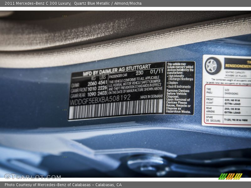 Quartz Blue Metallic / Almond/Mocha 2011 Mercedes-Benz C 300 Luxury