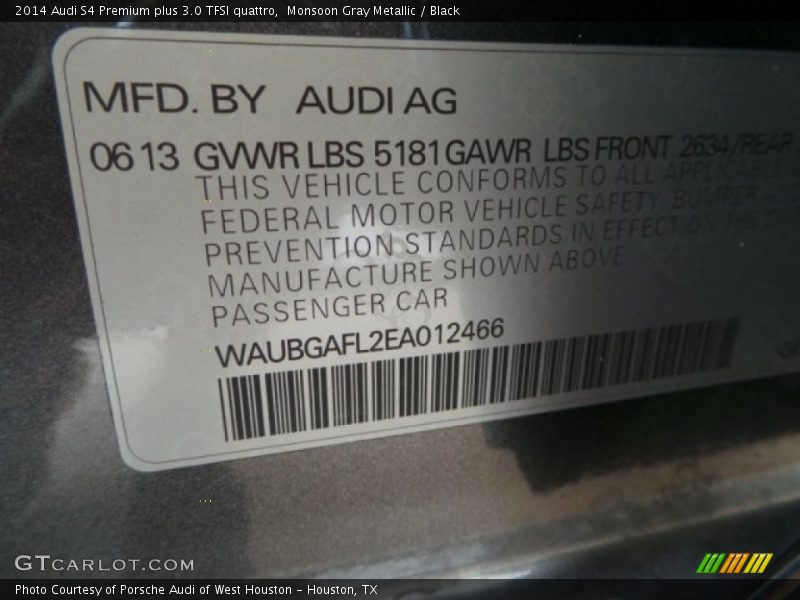 Monsoon Gray Metallic / Black 2014 Audi S4 Premium plus 3.0 TFSI quattro