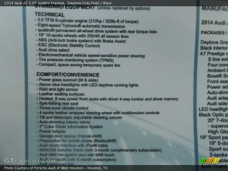  2014 A7 3.0T quattro Prestige Window Sticker