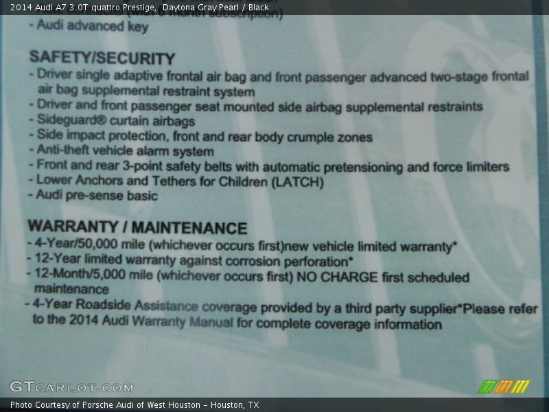 Daytona Gray Pearl / Black 2014 Audi A7 3.0T quattro Prestige