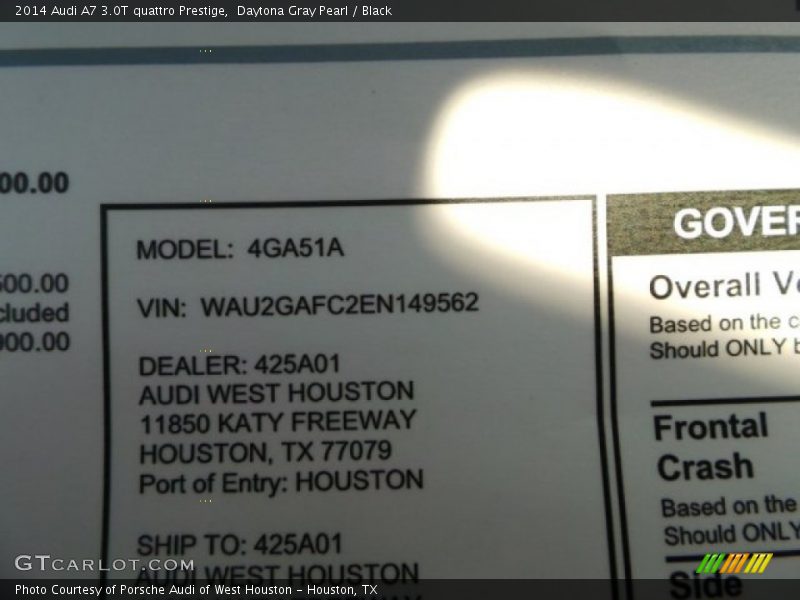 Daytona Gray Pearl / Black 2014 Audi A7 3.0T quattro Prestige