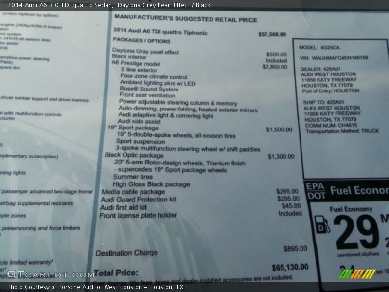  2014 A6 3.0 TDI quattro Sedan Window Sticker