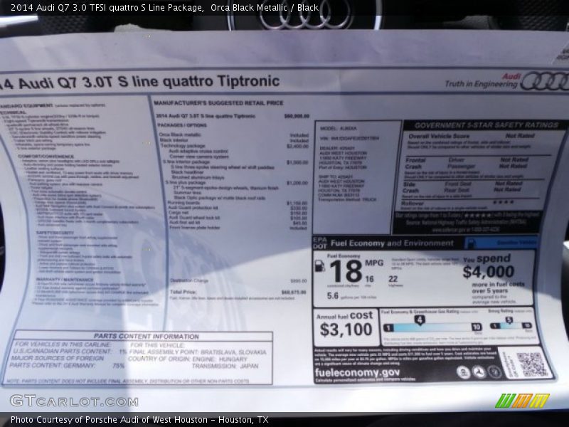 Orca Black Metallic / Black 2014 Audi Q7 3.0 TFSI quattro S Line Package