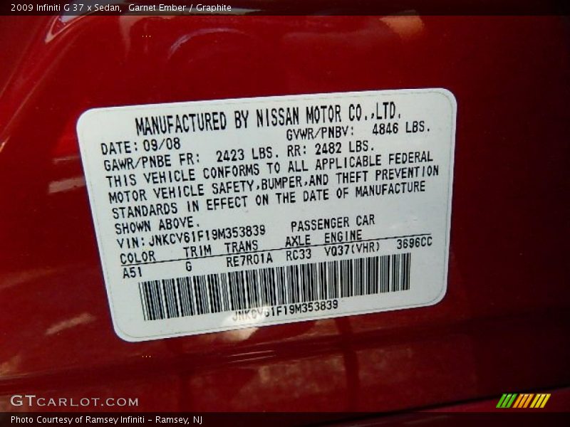 Garnet Ember / Graphite 2009 Infiniti G 37 x Sedan