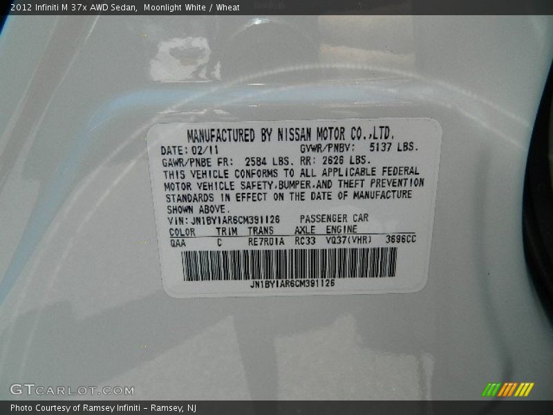 Moonlight White / Wheat 2012 Infiniti M 37x AWD Sedan