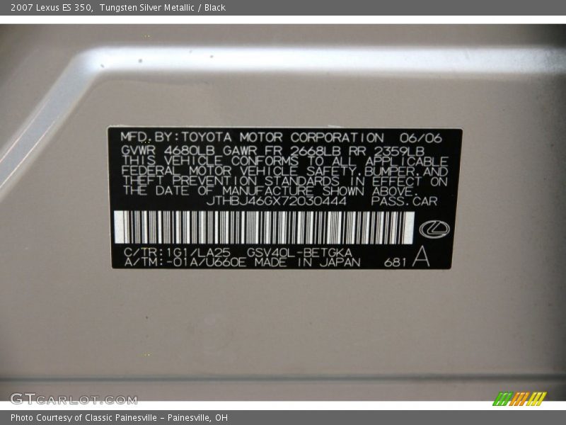 Tungsten Silver Metallic / Black 2007 Lexus ES 350