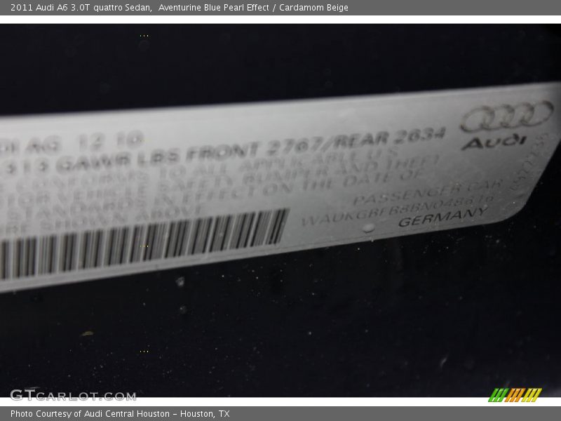 Aventurine Blue Pearl Effect / Cardamom Beige 2011 Audi A6 3.0T quattro Sedan