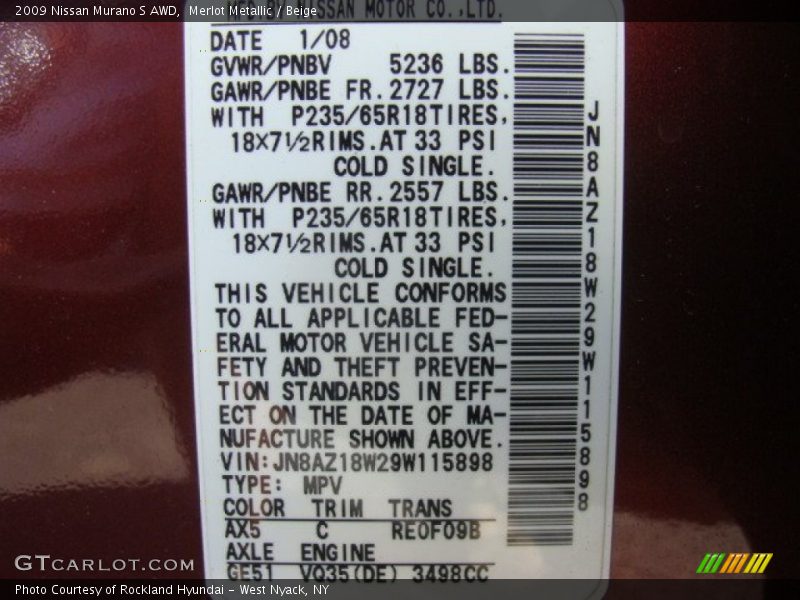 Merlot Metallic / Beige 2009 Nissan Murano S AWD