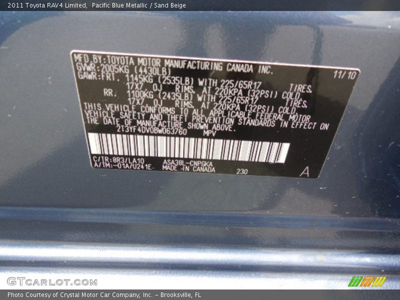Pacific Blue Metallic / Sand Beige 2011 Toyota RAV4 Limited
