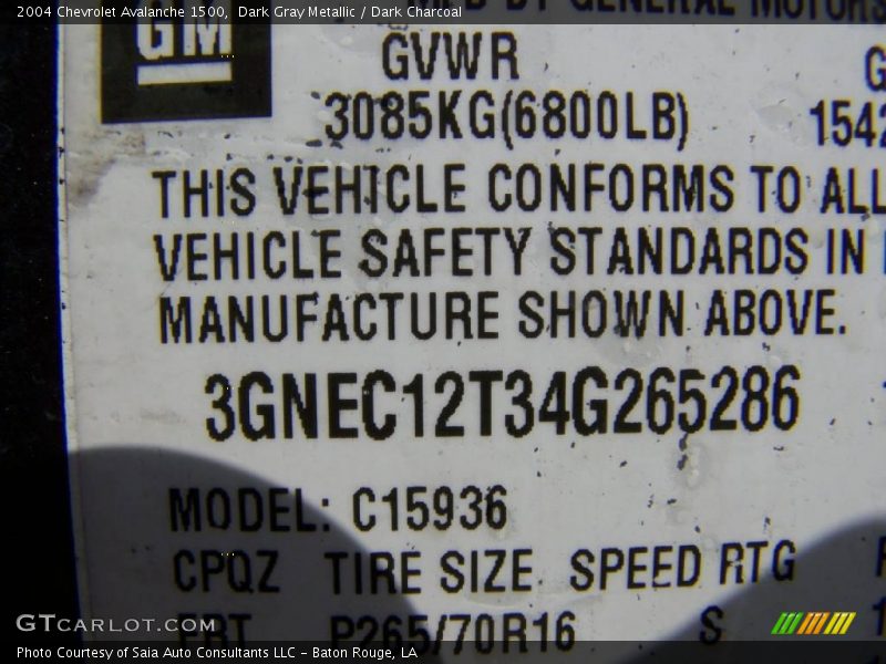 Dark Gray Metallic / Dark Charcoal 2004 Chevrolet Avalanche 1500