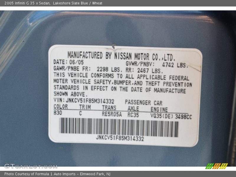 Lakeshore Slate Blue / Wheat 2005 Infiniti G 35 x Sedan