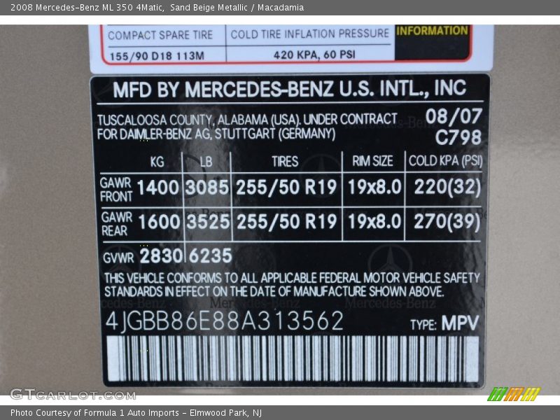 Sand Beige Metallic / Macadamia 2008 Mercedes-Benz ML 350 4Matic