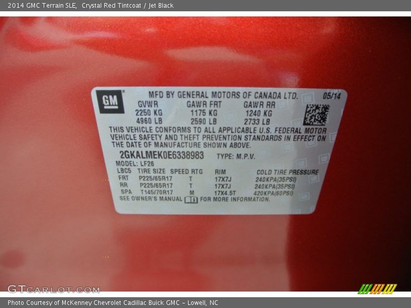 Crystal Red Tintcoat / Jet Black 2014 GMC Terrain SLE
