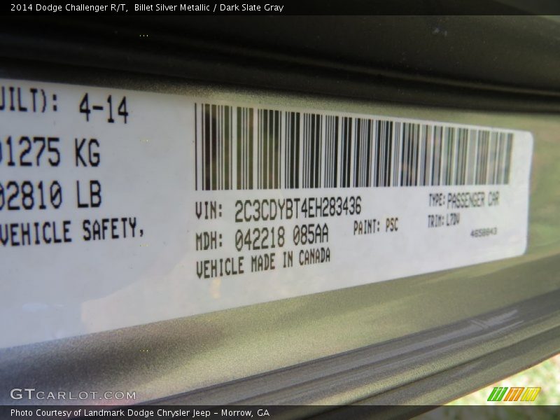 Billet Silver Metallic / Dark Slate Gray 2014 Dodge Challenger R/T