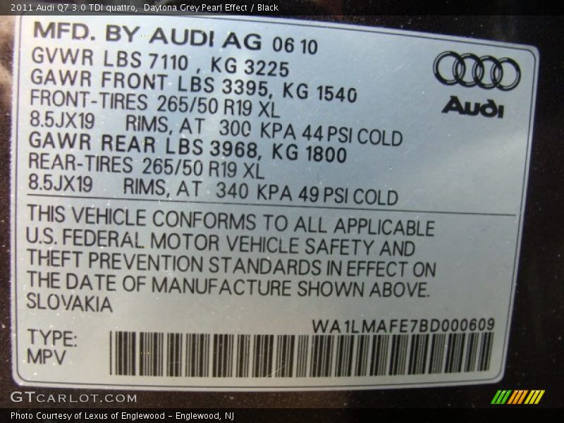 Daytona Grey Pearl Effect / Black 2011 Audi Q7 3.0 TDI quattro