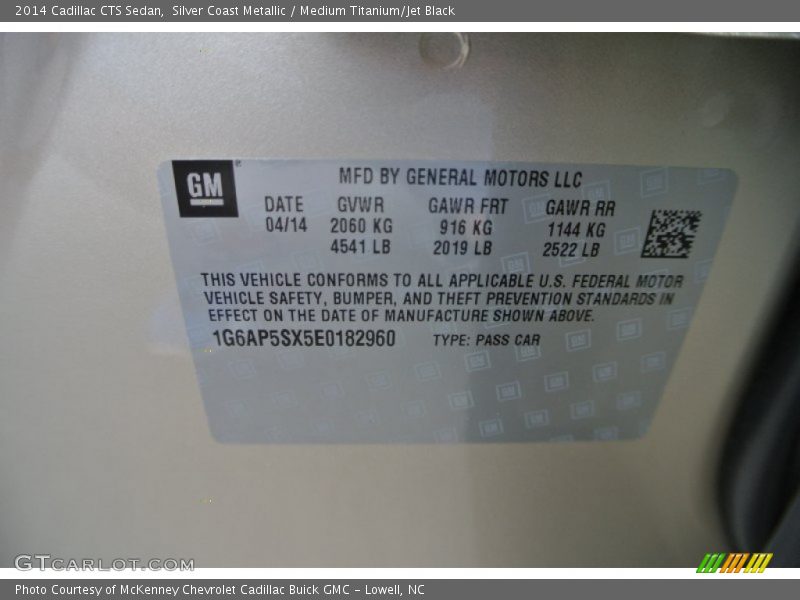 Silver Coast Metallic / Medium Titanium/Jet Black 2014 Cadillac CTS Sedan