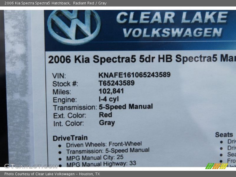 Radiant Red / Gray 2006 Kia Spectra Spectra5 Hatchback