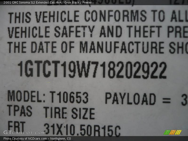 Onyx Black / Pewter 2001 GMC Sonoma SLS Extended Cab 4x4