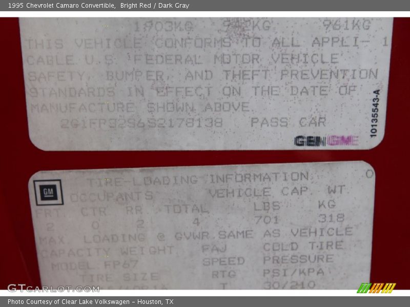 Bright Red / Dark Gray 1995 Chevrolet Camaro Convertible