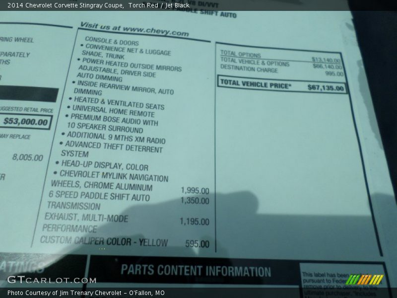  2014 Corvette Stingray Coupe Window Sticker