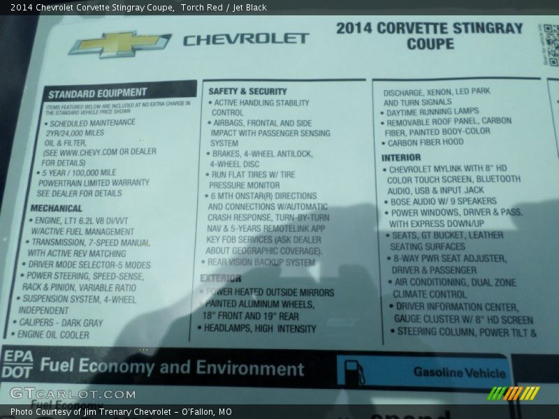  2014 Corvette Stingray Coupe Window Sticker