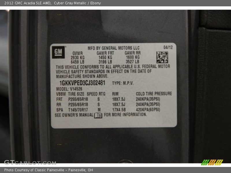 Cyber Gray Metallic / Ebony 2012 GMC Acadia SLE AWD